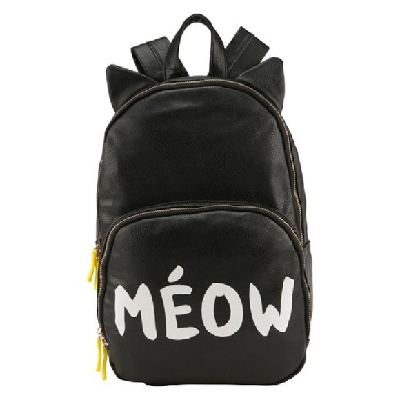 Meow Black Pleather Backpack - Picture 1 of 3